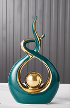 Abstract Modern Sculpture Ceramic Gold Accents 0