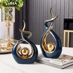 Abstract Modern Sculpture Ceramic Gold Accents 1
