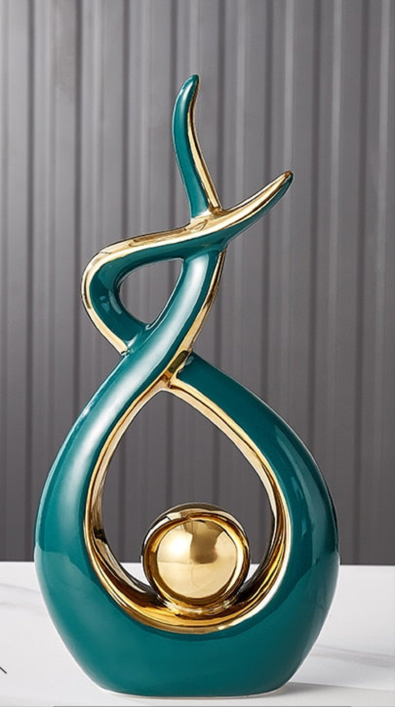 Abstract Modern Sculpture Ceramic Gold Accents 12