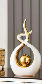 Abstract Modern Sculpture Ceramic Gold Accents 13