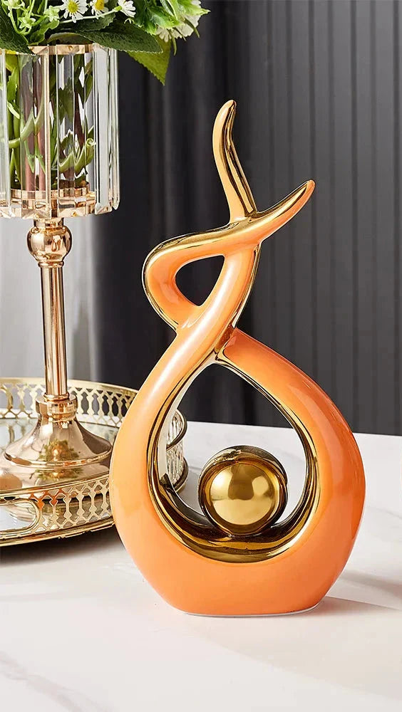 Abstract Modern Sculpture Ceramic Gold Accents 9