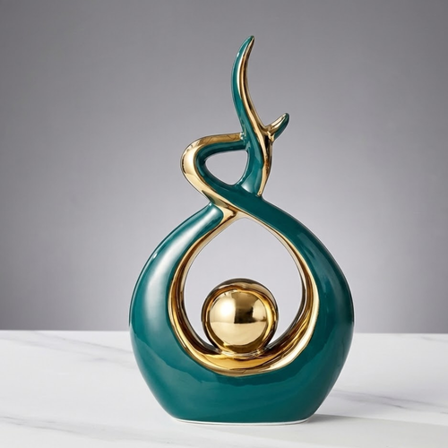 Abstract Modern Sculpture Ceramic Gold Accents 99