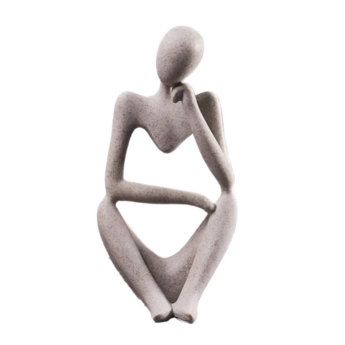 Abstract Thinking Man Artwork - Modern Resin Wall Decor for Peaceful Interiors - 24x11cm, Sand Beige Minimalist Design 0