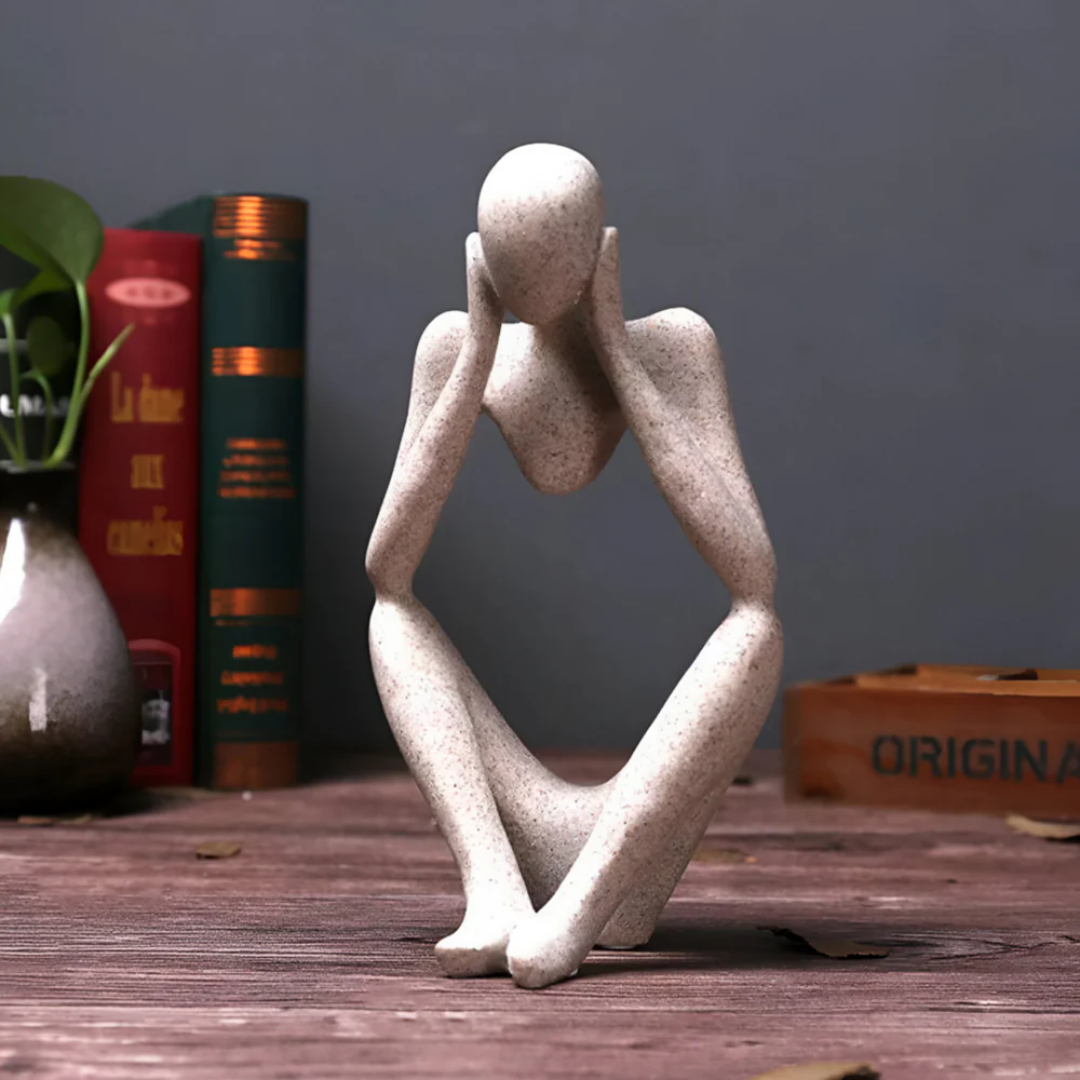 Abstract Thinking Man Artwork - Modern Resin Wall Decor for Peaceful Interiors - 24x11cm, Sand Beige Minimalist Design 7