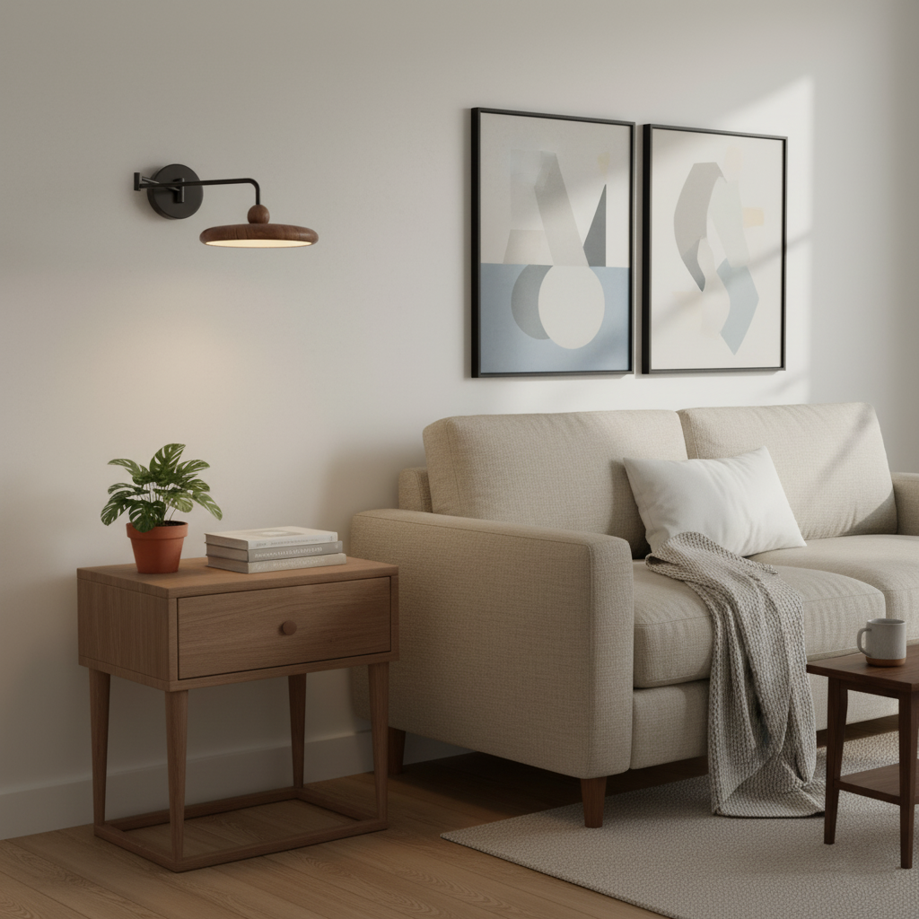 Adjustable Wall Light with Integrated LED - Black and Wood Finish 6