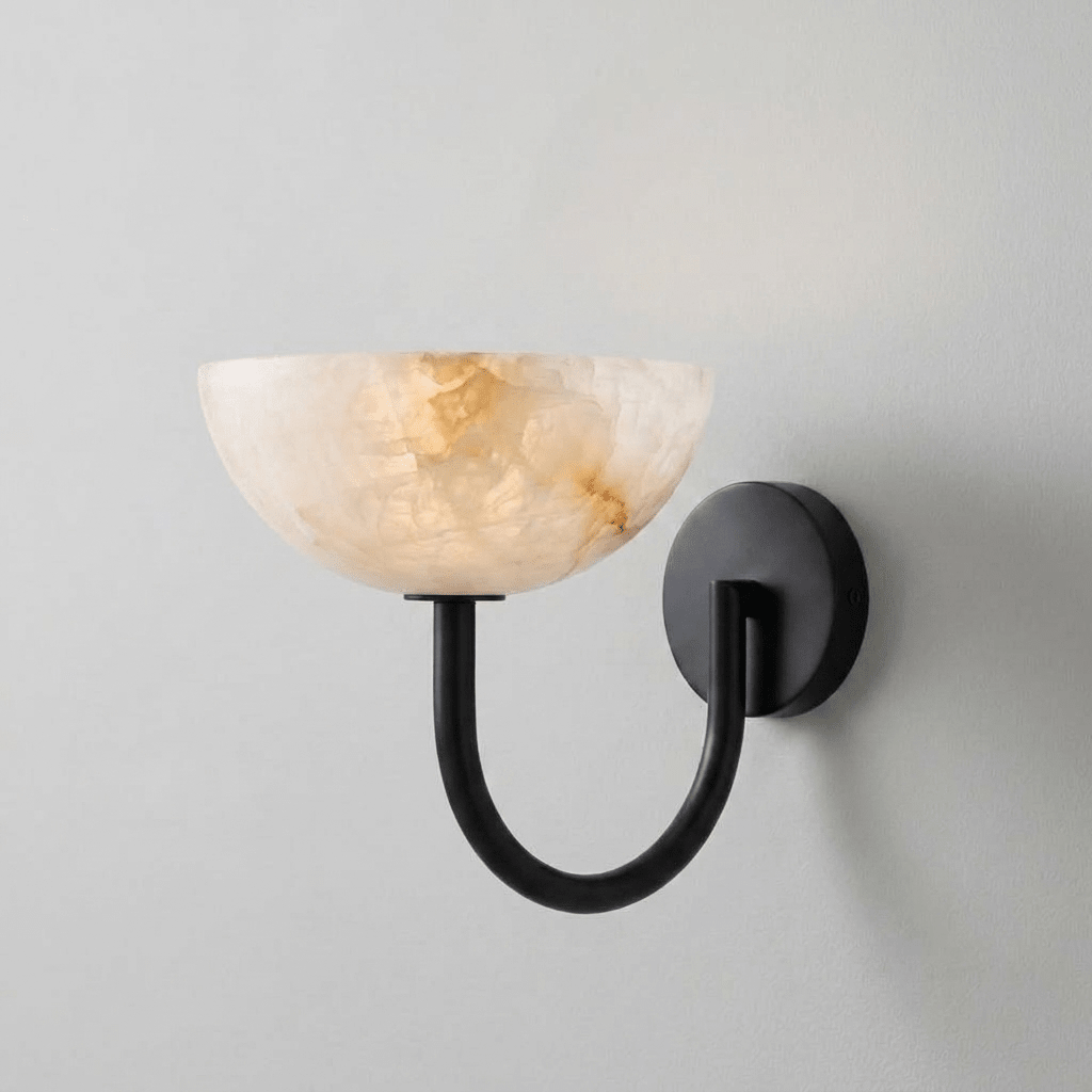 Alabaster Bowl Wall Sconce Brass Brushed Nickel Matte Black Indoor Light Home Decor Stack Clear 10