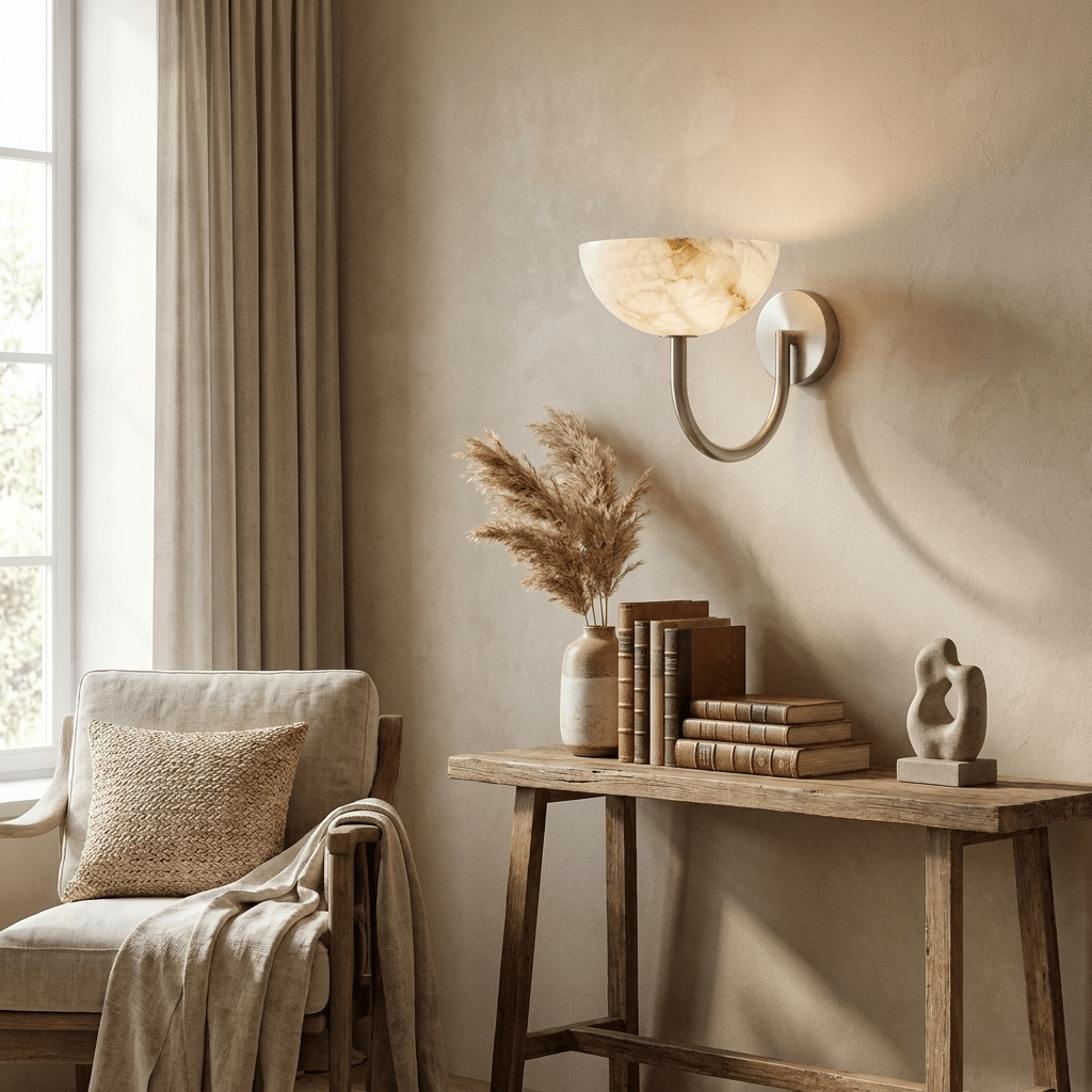 Alabaster Bowl Wall Sconce Brass Brushed Nickel Matte Black Indoor Light Home Decor Stack Clear 3