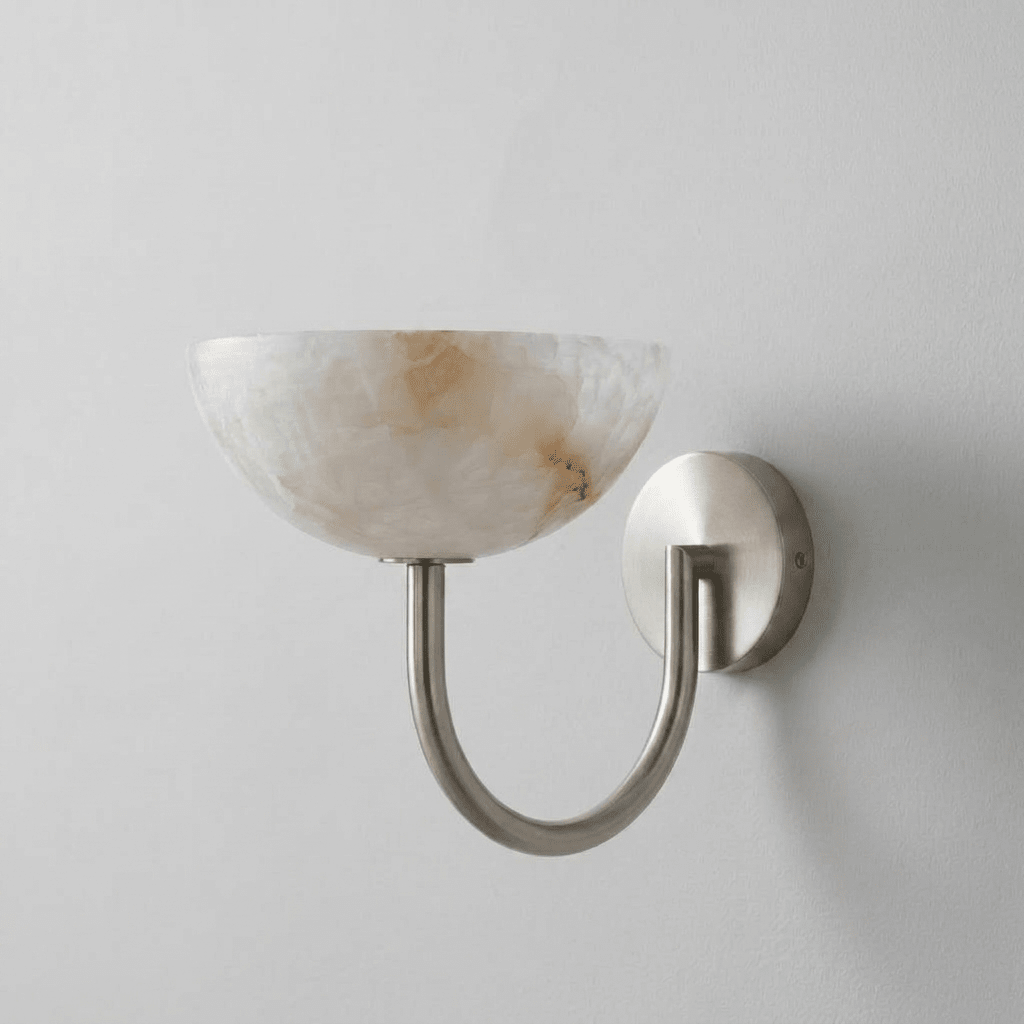 Alabaster Bowl Wall Sconce Brass Brushed Nickel Matte Black Indoor Light Home Decor Stack Clear 9
