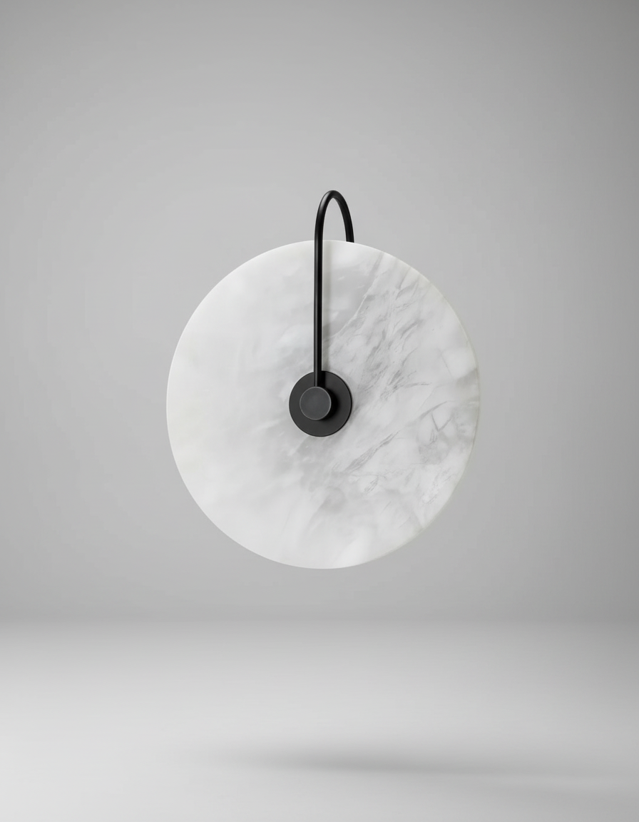 Alabaster Wall Lamp with Black Arm – Elegant Circular Wall Sconce Lighting 0