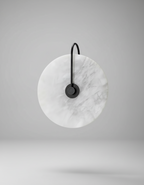 Alabaster Wall Lamp with Black Arm – Elegant Circular Wall Sconce Lighting 0