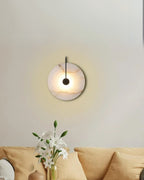 Alabaster Wall Lamp with Black Arm – Elegant Circular Wall Sconce Lighting 2
