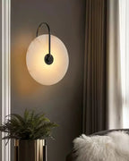 Alabaster Wall Lamp with Black Arm – Elegant Circular Wall Sconce Lighting 4