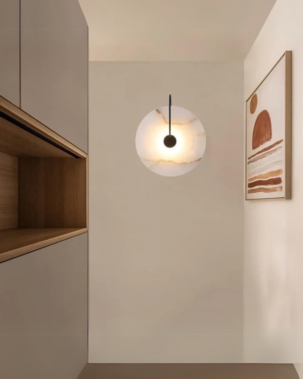 Alabaster Wall Lamp with Black Arm – Elegant Circular Wall Sconce Lighting 6