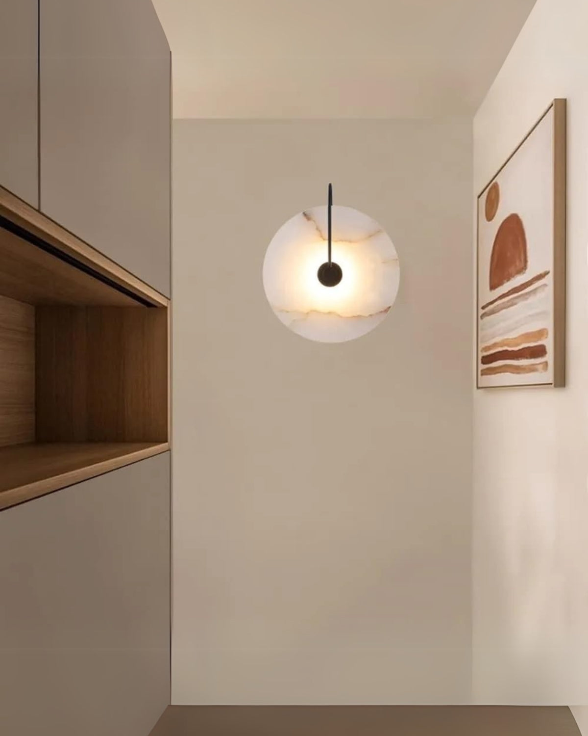 Alabaster Wall Lamp with Black Arm – Elegant Circular Wall Sconce Lighting 6