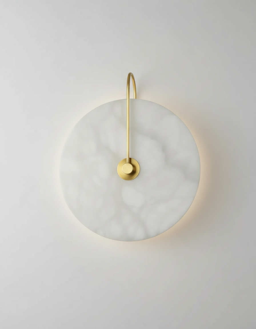 Alabaster Wall Lamp with Black Arm – Elegant Circular Wall Sconce Lighting 7