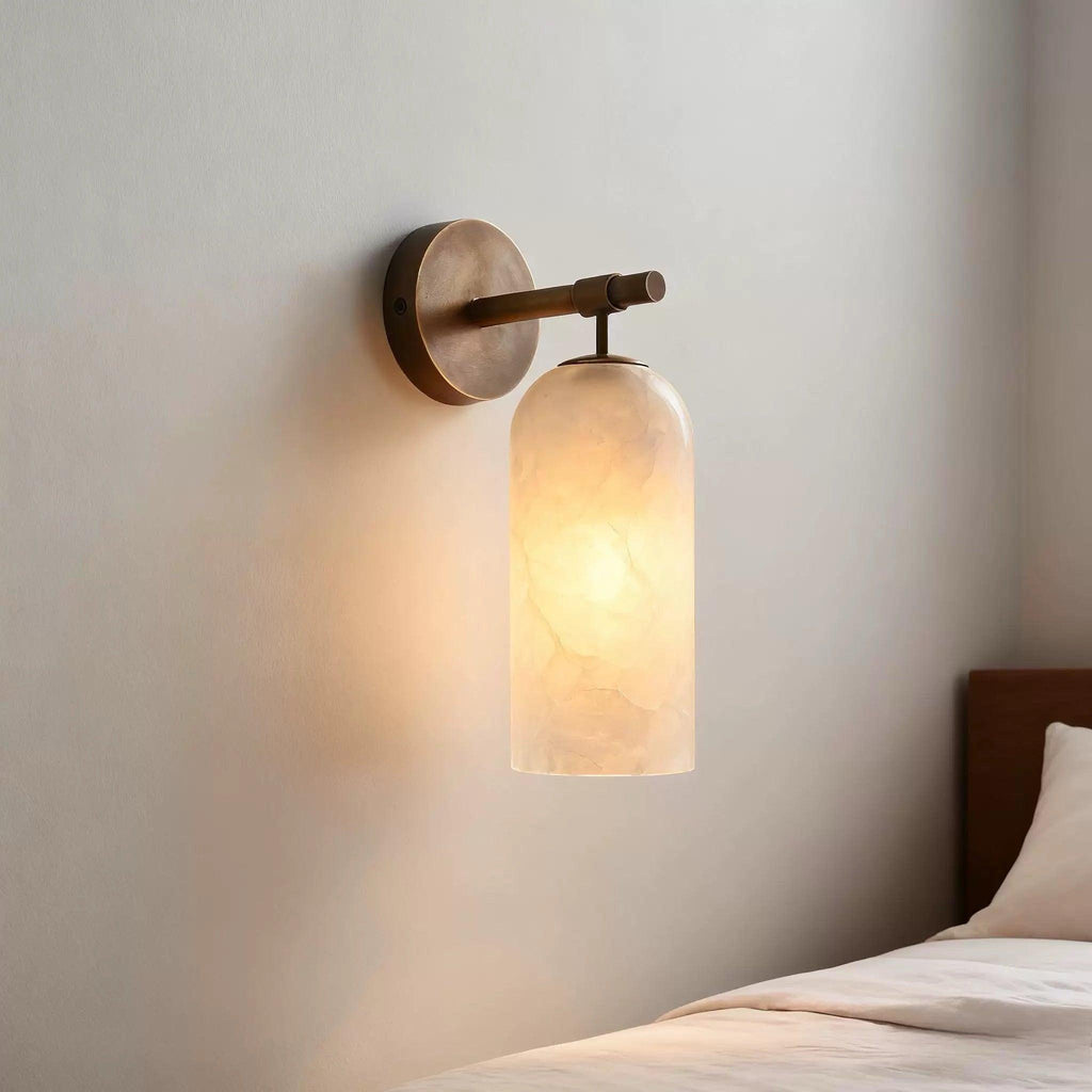 Alabaster Wall Light with Brushed Gold Arm – Elegant Indoor Sconce 3