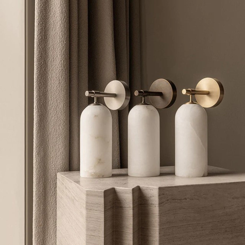 Alabaster Wall Light with Brushed Gold Arm – Elegant Indoor Sconce 4