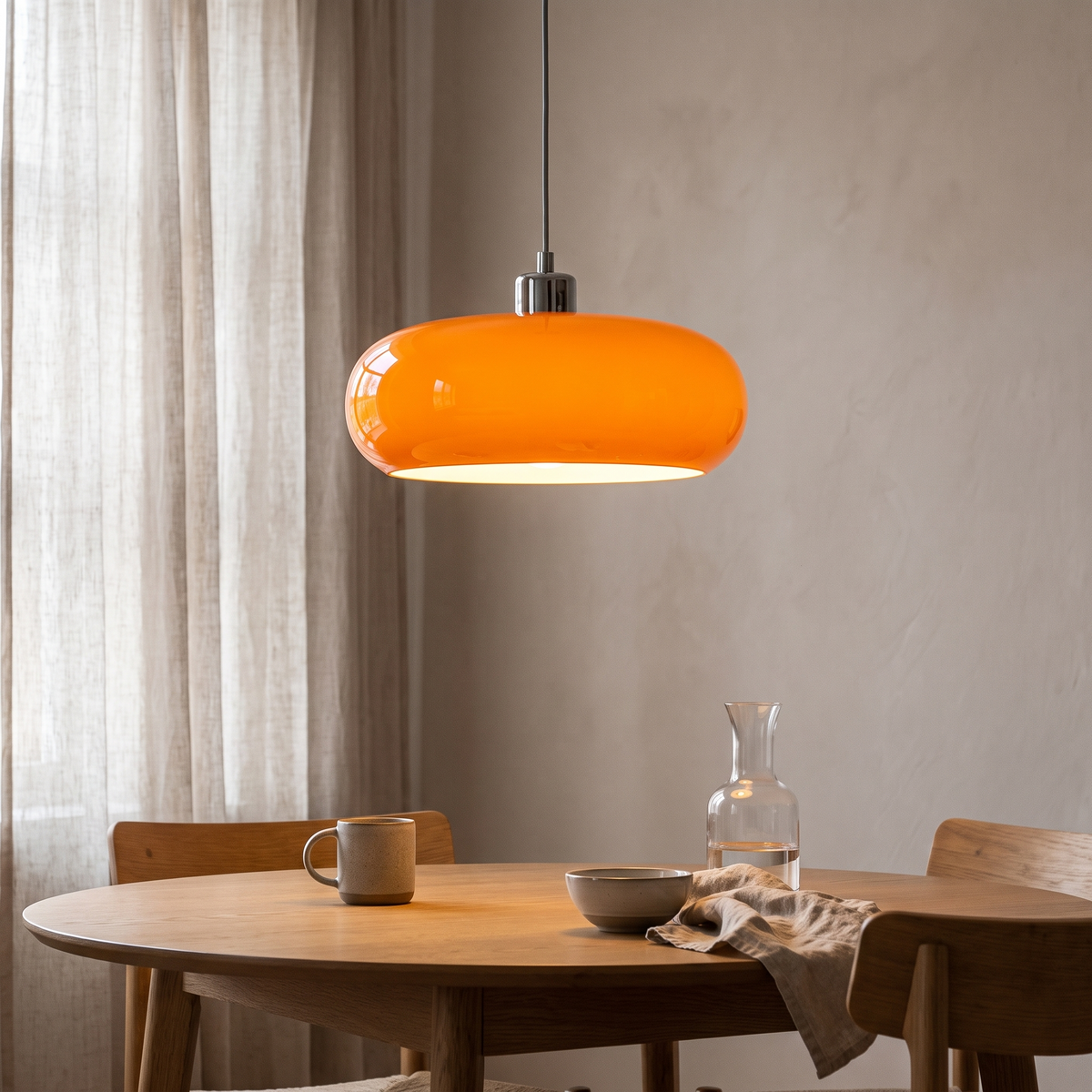 Amber Glass Pendant Light Dome Chrome Bauhaus Kitchen Dining Room Home Decor - Stack & Clear 14