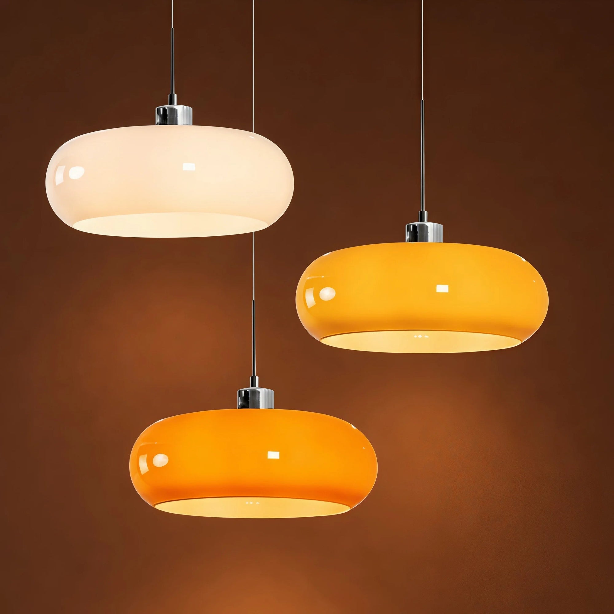 Amber Glass Pendant Light Dome Chrome Bauhaus Kitchen Dining Room Home Decor - Stack & Clear 2