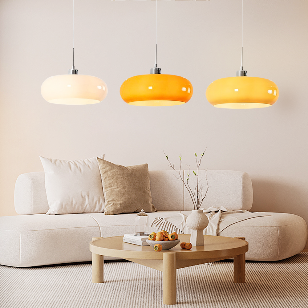 Amber Glass Pendant Light Dome Chrome Bauhaus Kitchen Dining Room Home Decor - Stack & Clear 4