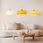 Amber Glass Pendant Light Dome Chrome Bauhaus Kitchen Dining Room Home Decor - Stack & Clear 4