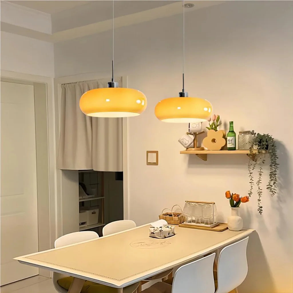 Amber Glass Pendant Light Dome Chrome Bauhaus Kitchen Dining Room Home Decor - Stack & Clear 5
