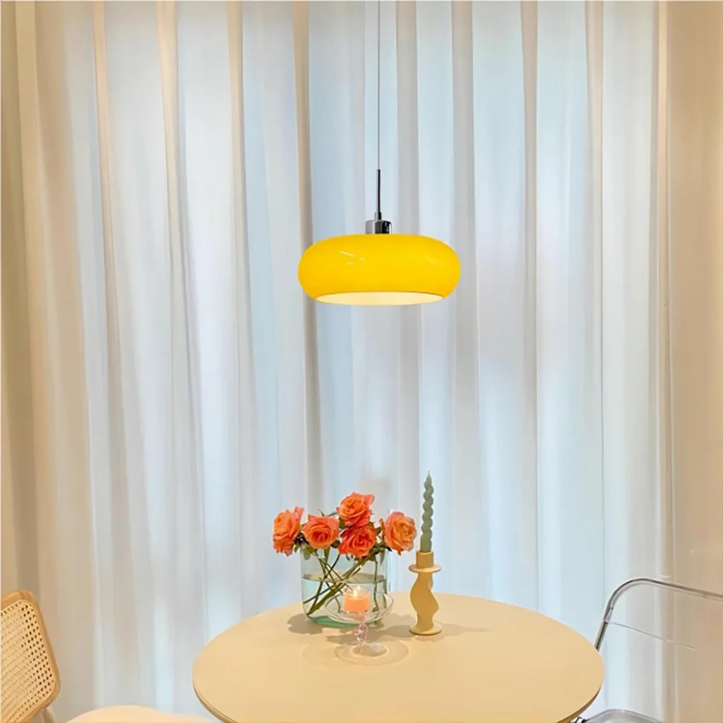 Amber Glass Pendant Light Dome Chrome Bauhaus Kitchen Dining Room Home Decor - Stack & Clear 8