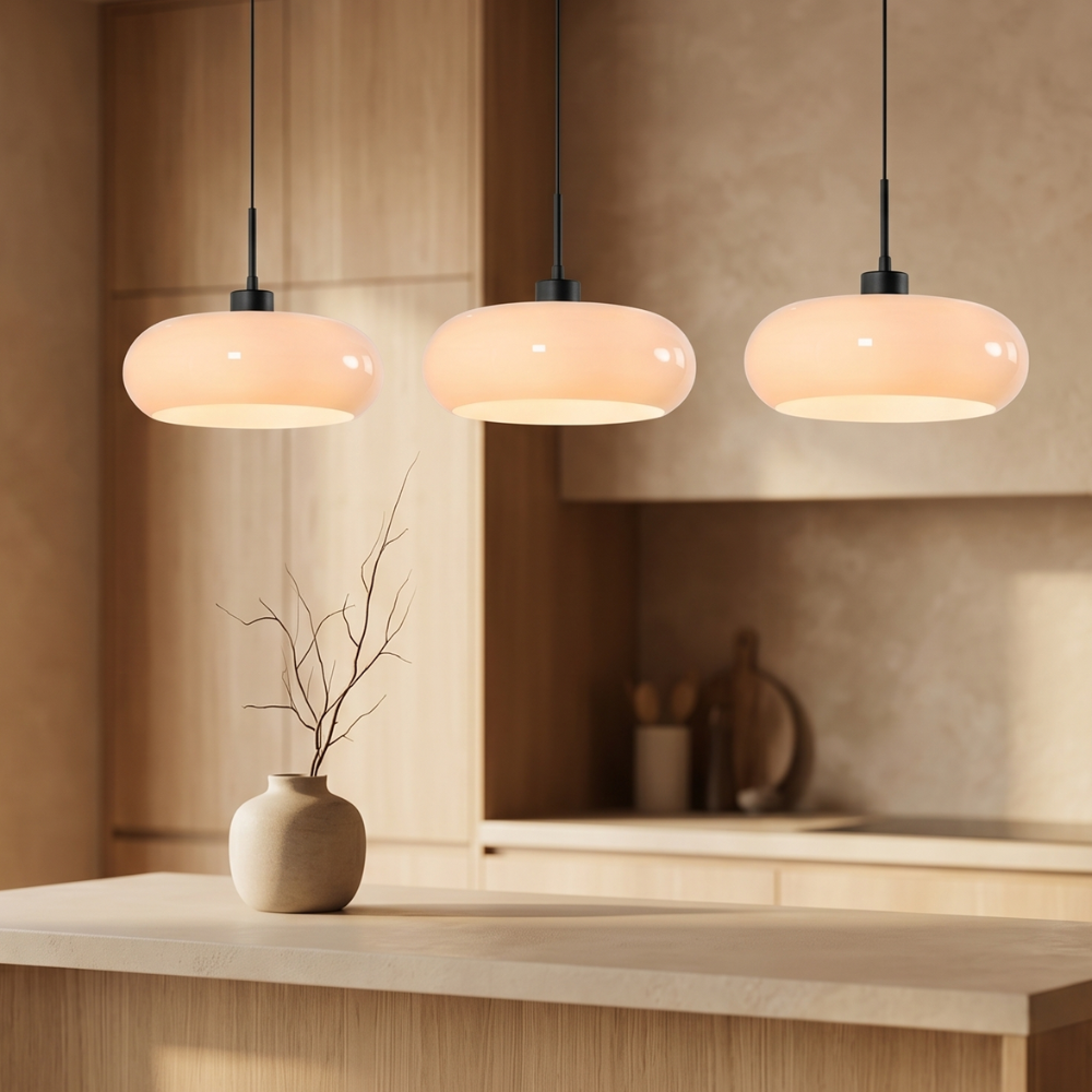 Amber Glass Pendant Light Dome Chrome Bauhaus Kitchen Dining Room Home Decor - Stack & Clear 99