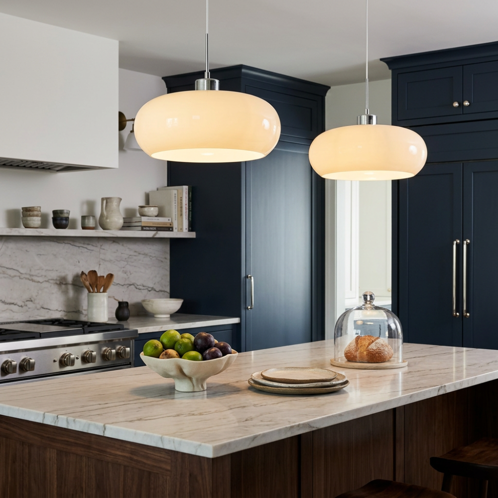 Amber Glass Pendant Light Dome Chrome Bauhaus Kitchen Dining Room Home Decor - Stack & Clear 993