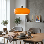 Amber Glass Pendant Light Dome Chrome Bauhaus Kitchen Dining Room Home Decor - Stack & Clear 998