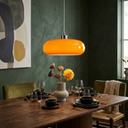 Amber Glass Pendant Light Dome Chrome Bauhaus Kitchen Dining Room Home Decor - Stack & Clear
