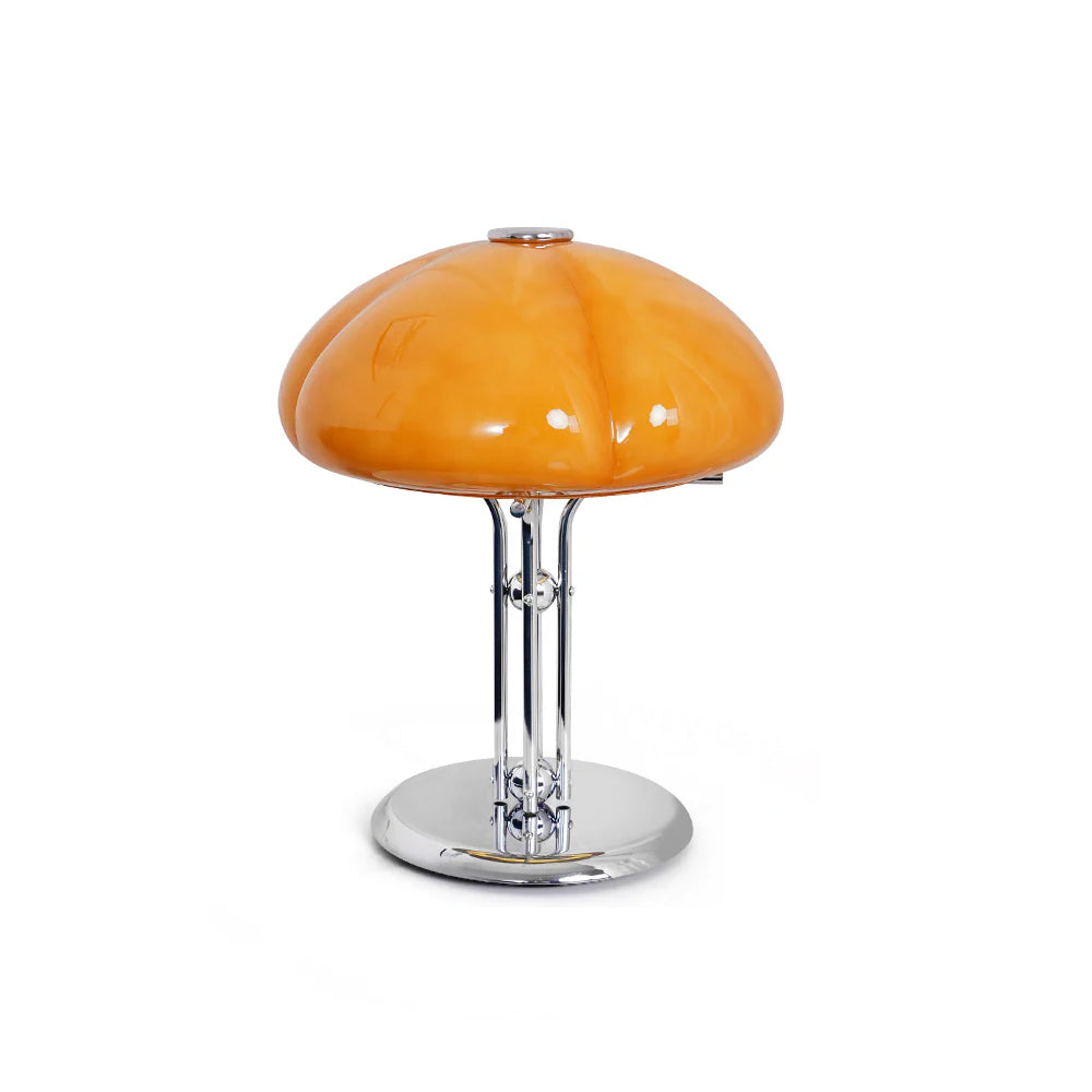 Amber Glass Table Lamp Dome Chrome Finish Vintage Bauhaus Bedside Desk Lamp Home Decor - Stack & Clear 9