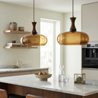 Antique Brown Glass Pendant Light with Adjustable Height for Kitchen 11