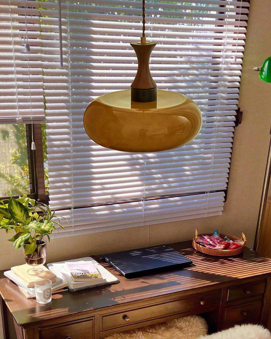 Antique Brown Glass Pendant Light with Adjustable Height for Kitchen 3