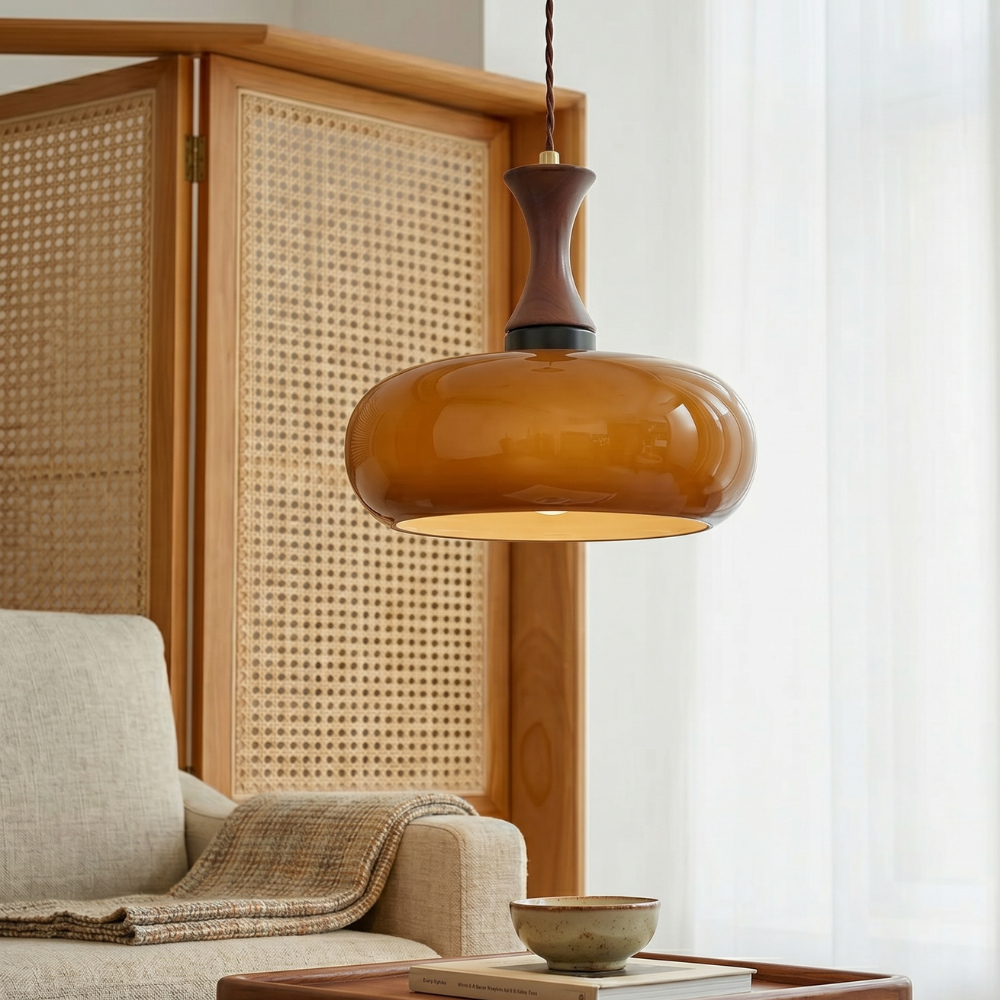 Antique Brown Glass Pendant Light with Adjustable Height for Kitchen 98