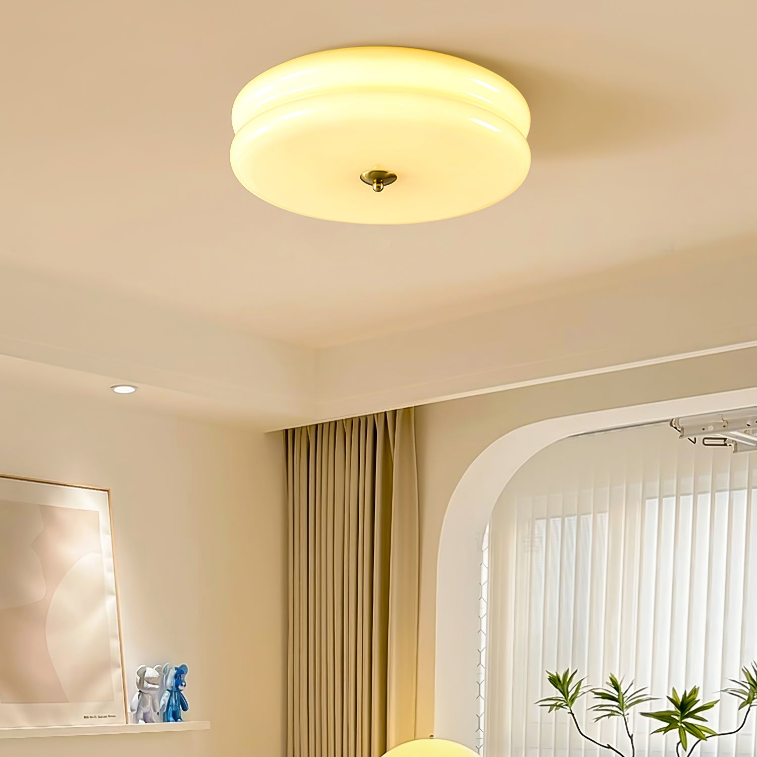 Art Deco Vintage Ceiling Light with White Glass Shades – Available in Gold or Chrome 7