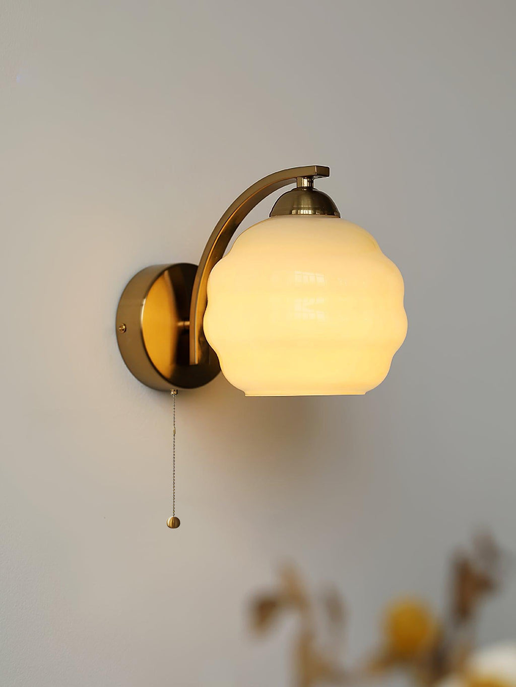 Art Deco White Glass LED Wall Sconce Gold Metal Finish 4