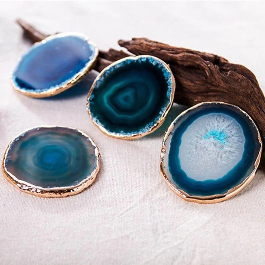 Artistic Blue Agate Drinking Coasters Accents 0