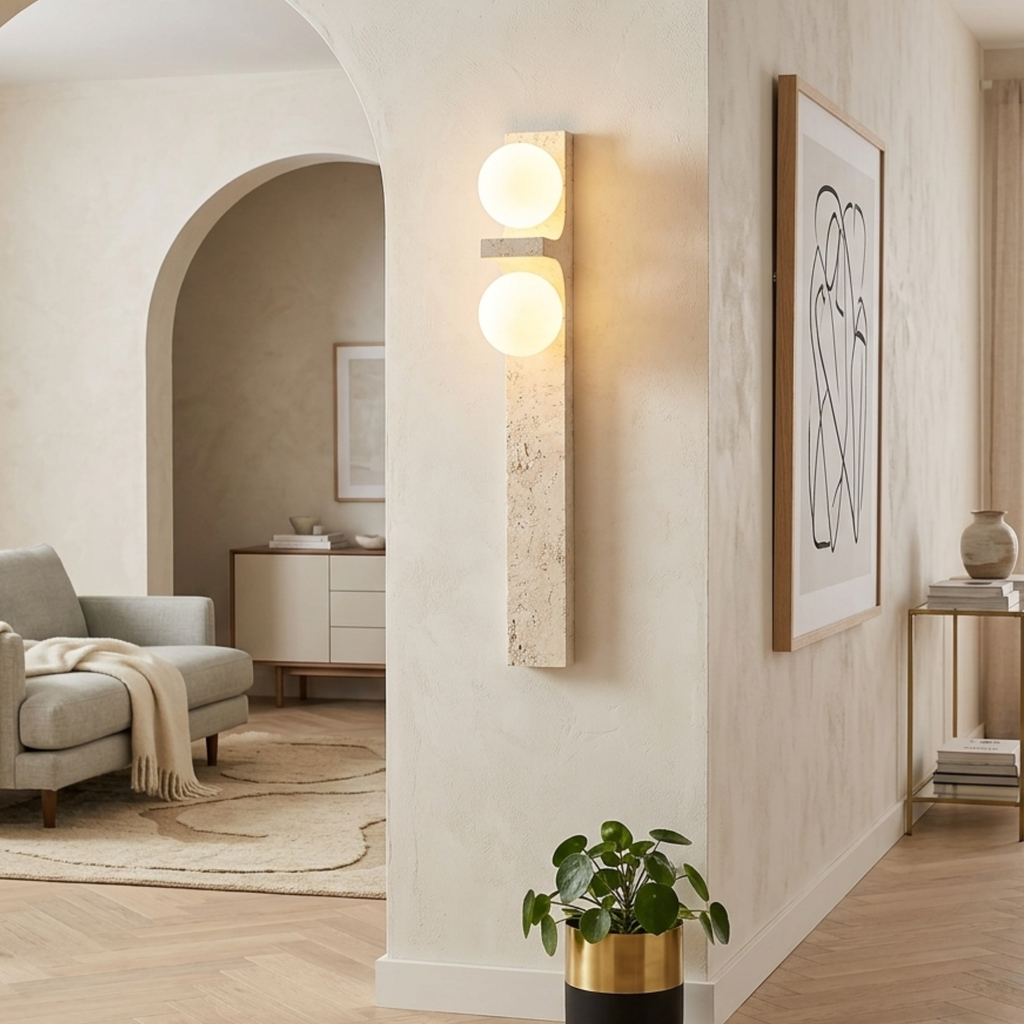 Asymmetrical Yellow Travertine LED Wall Sconce Light 99