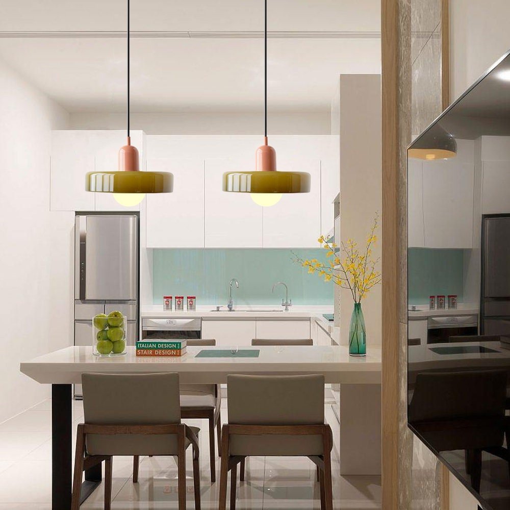 Bauhaus Glass Pendant Light – Modern Stained Hanging Lamp for Kitchen and Dining Decor, Adjustable Height, 110V-220V 4