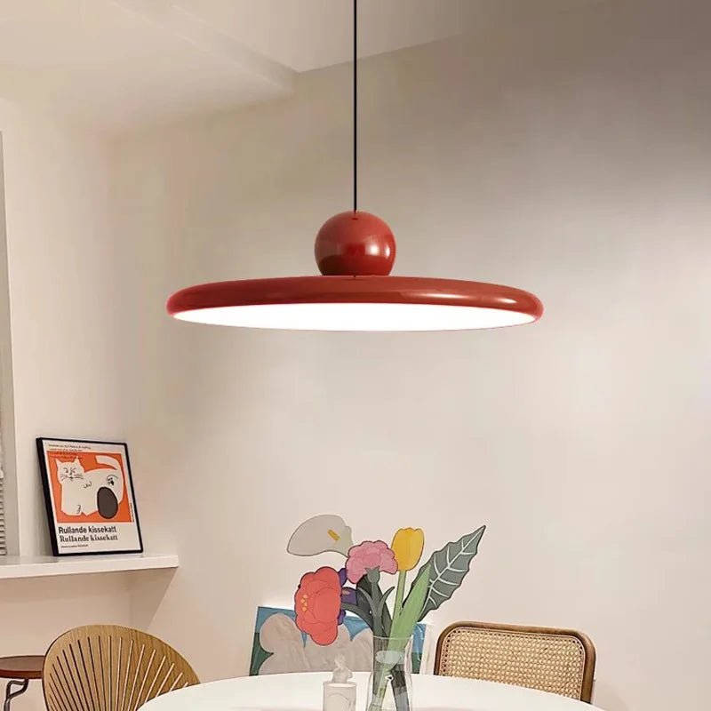 Bauhaus Style Glass Pendant Light – Cream Hanging Lamp for Kitchen and Modern Decor, LED Design, Unique Flying Dish Shape 0