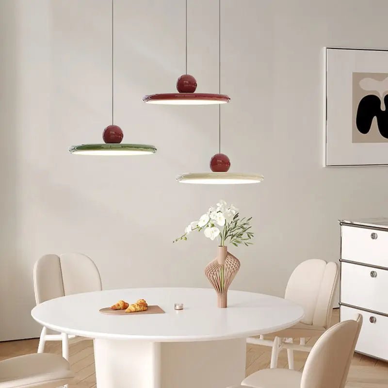 Bauhaus Style Glass Pendant Light – Cream Hanging Lamp for Kitchen and Modern Decor, LED Design, Unique Flying Dish Shape 5