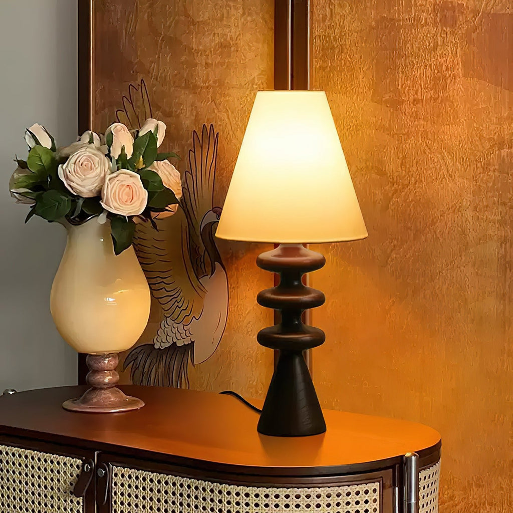 Bedside Table Lamp with Wooden Base Fabric Shade 2