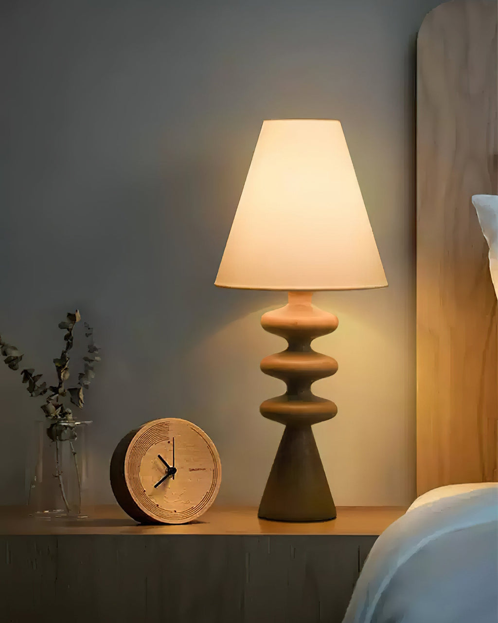 Bedside Table Lamp with Wooden Base Fabric Shade 3