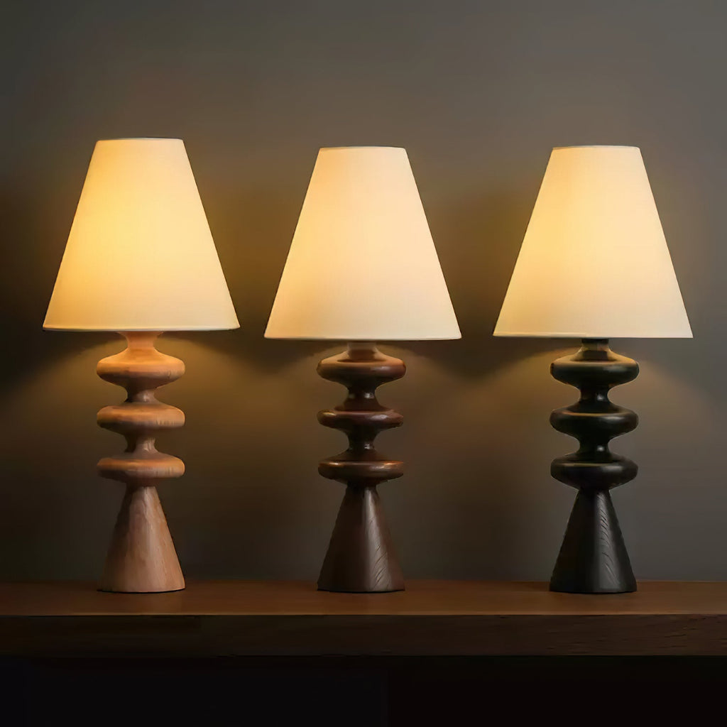 Bedside Table Lamp with Wooden Base Fabric Shade 4