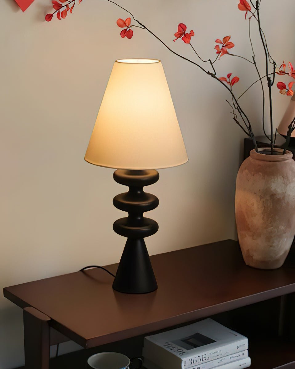 Bedside Table Lamp with Wooden Base Fabric Shade 7