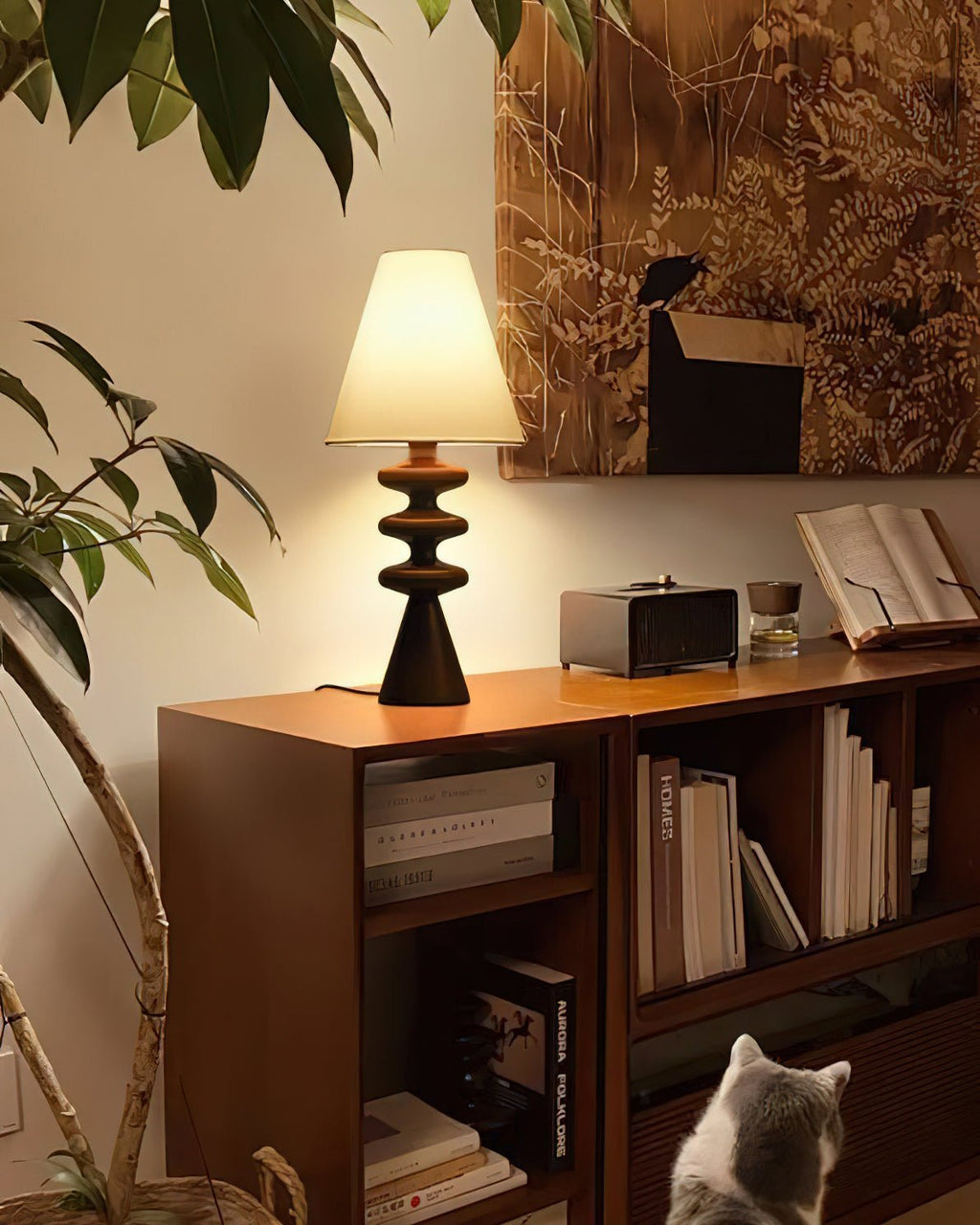 Bedside Table Lamp with Wooden Base Fabric Shade 8