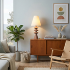 Bedside Table Lamp with Wooden Base Fabric Shade 99