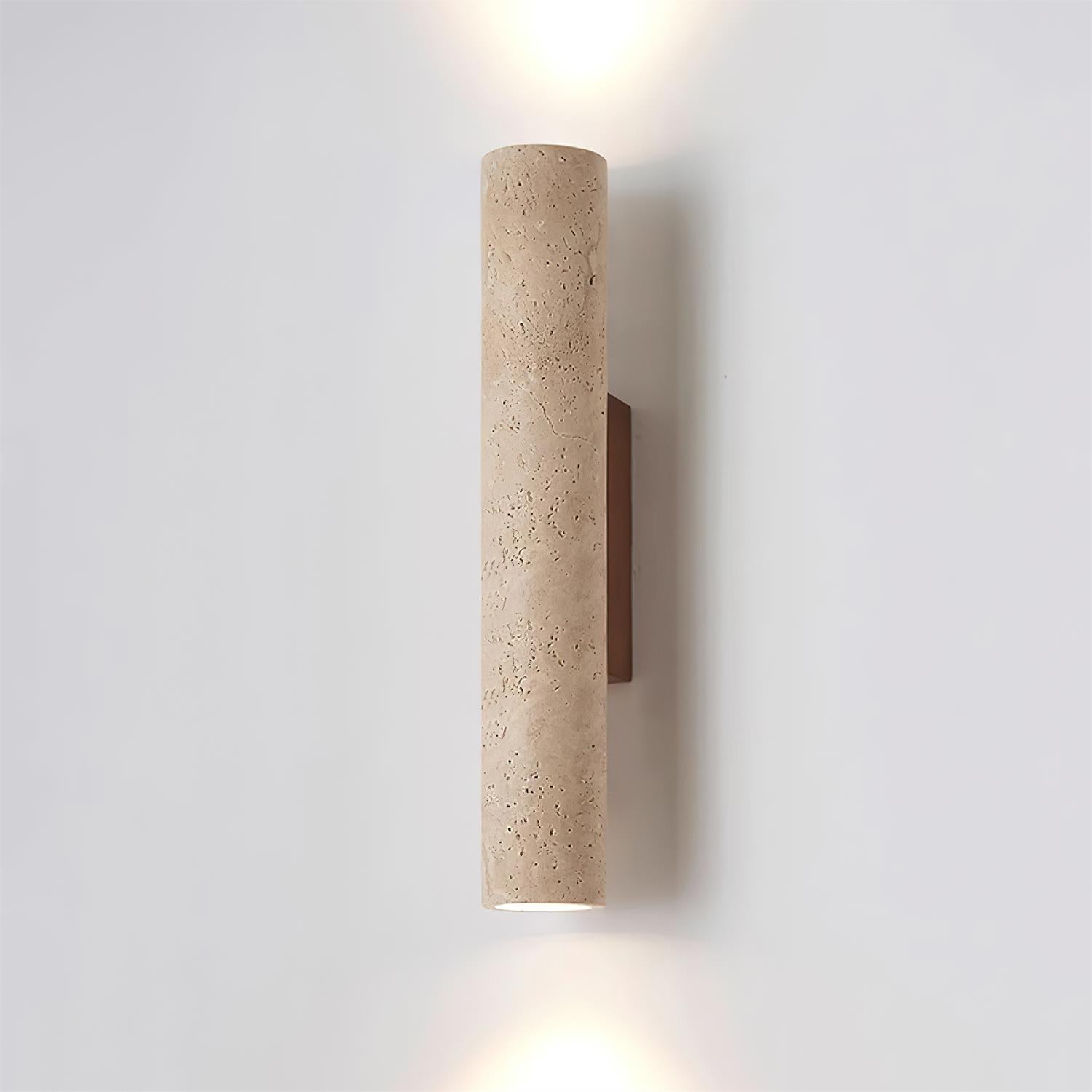 Beige Travertine Wall Sconce Light with Walnut Base for Bathroom 0