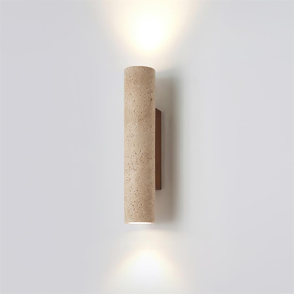 Beige Travertine Wall Sconce Light with Walnut Base for Bathroom 2